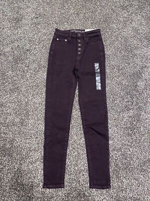 American Eagle Jeans Size 0 Short Super High Rise Jegging Burgandy Colored NWT
