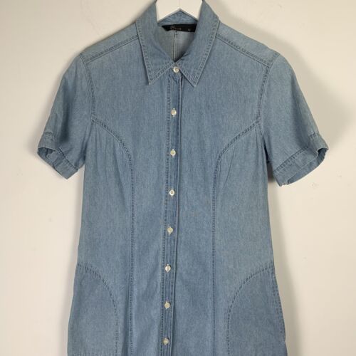Vintage BHS Denim Midi Dress Size 12 Light Blue Pockets 90s Western - Picture 4 of 7