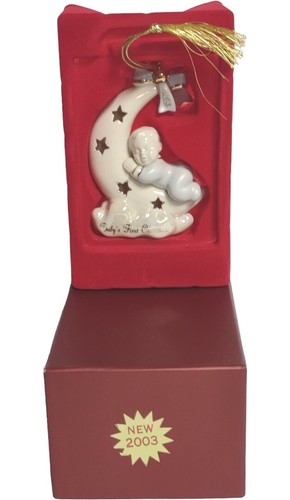 Lenox Babys First Christmas Boy Sleeping on Moon Ornament 2003 Vntg Home Decor - Picture 4 of 11