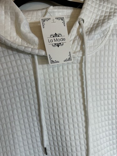 Women’s White Waffle-Knit Hoodie kangaroo pocket Cozy Size XL - Picture 3 of 10
