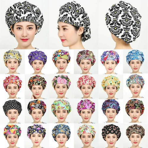 Surgical Scrub Cap Doctor Nurse Adjustable Cotton Bouffant Hat Elastic HeadCover - Picture 3 of 255