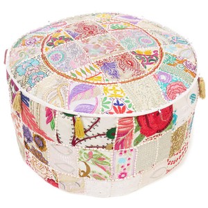 22-X-12-034-White-Patchwork-Round-Pouf-Pouffe-Ottoman-Cover-Floor-Seating-Bohemian
