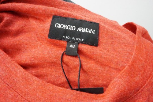 Giorgio Armani Black Label Solid Orange Red 70% Cashmere Silk T Shirt 48 NEW - Picture 4 of 5