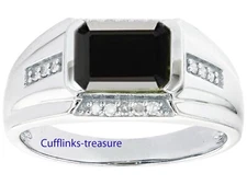 Natural Black Onyx & CZ Gemstones with 925 Sterling Silver Ring For Men's #5579