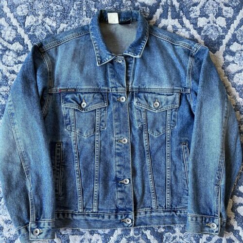 DKNY Jeans Trucker Denim Jacket Men's Fit 22x23 Long Sleeve Pockets Blue VTG USA - Picture 4 of 13