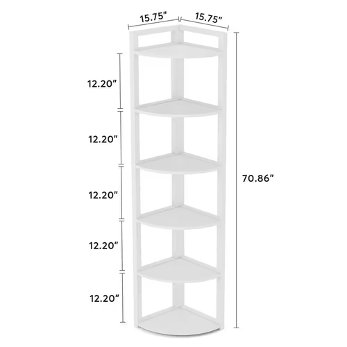 New 70.9" Tall White 6-Shelf Corner Bookcase, Small Bookshelf for Living Room - Picture 3 of 12