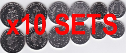 EAST CARIBBEAN STATES 10 SET 1+2+5+10+25 Cents +1$ UNC WHOLESALE LOT 60 COINS - Picture 1 of 2