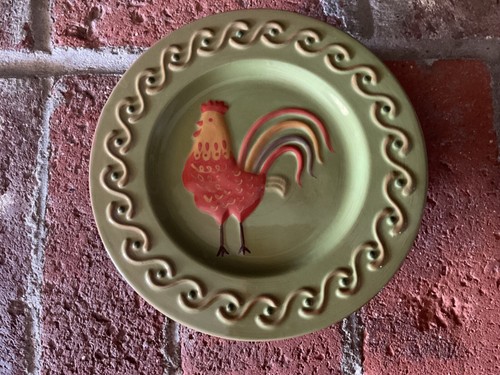 Bath & Body Works White Barn Candle Co Green Pottery Candle Stand Rooster Plate - Picture 2 of 5