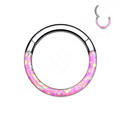 16G SYNTHETIC-OPAL LINED FRONT HINGED SEGMENT RING HOOP SEPTUM/LIP/EAR PIERCING - Picture 4 of 5
