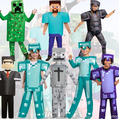 Kids Minecraft Halloween Cosplay Costume Jumpsuit Fancy Dress Party Outfit W1 - Picture 1 of 34