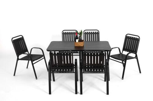 7 Pieces Patio Dining Set chair and table Outdoor Set Black - Picture 2 of 5