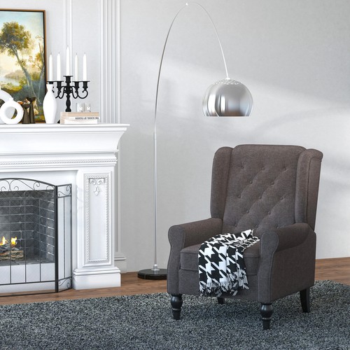 Retro Accent Chair Wingback Armchair Wood Frame Button Tufted Design Brown - Picture 10 of 12