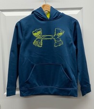EUC Boy Under Armour Prussian Blue Logo Hooded Pullover Sweatshirt Hoodie MEDIUM