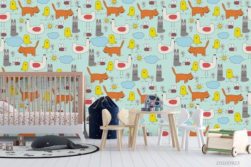 3D Cartoon Animal Cute Color Self-adhesive Removable Wallpaper Murals Wall - Picture 1 of 3