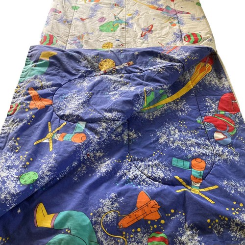VTG Retro Reversible Kids Sleeping Bag Outer Space Rocket Astronaut Planet Stars