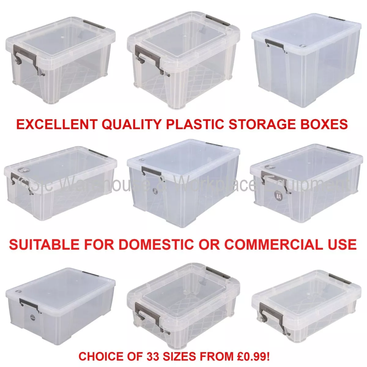 NEW Allstore Commercial Quality Clear Plastic Storage Box Boxes & Lids 33  Sizes