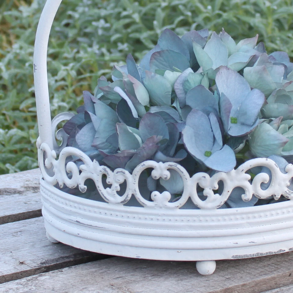 Vintage Oval Deko Metall Henkel Korb Vogel Weiß Landhaus Dekokorb Metallkorb - Bild 3 von 3