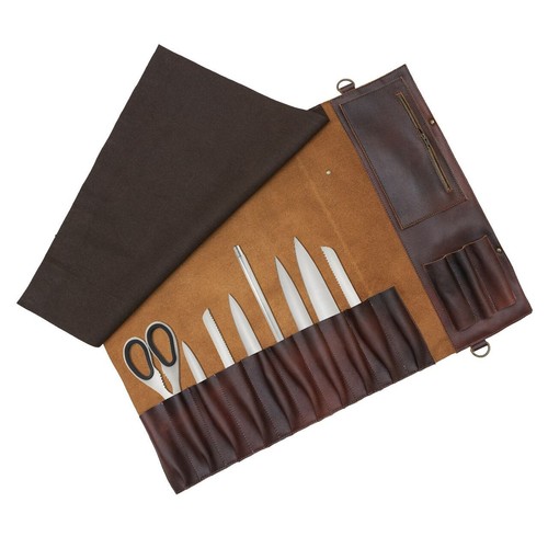 Full Grain 11 Pocket Handmade Brown Leather Chef knife Roll Chef Birthday Gift - Picture 2 of 4