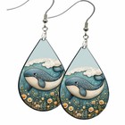 Folk Art Whale Earrings Teardrop No Tarnishing Wood Dangle Sea Life Lover Gift