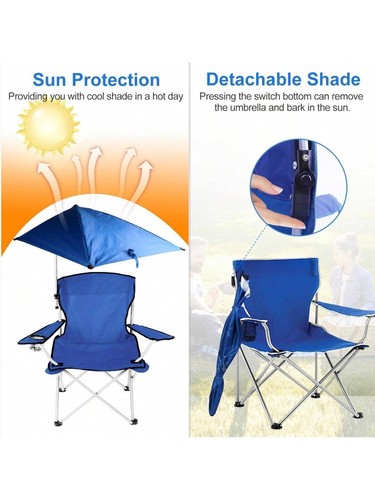 Foldable Beach Chair With Detachable Umbrella Armrest Adjustable Canopy Stool - Picture 8 of 19