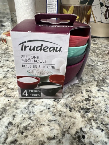 Silicone Pinch Grip Bowls Set Of 4 Purple, Teal, Grey & Orange NEW