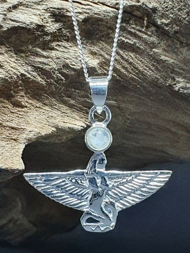 Collana della dea Iside Moonstone Egypt Gemstone Catena in argento sterling 925 - Foto 17 di 17