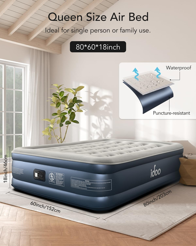 Queen Size Air Mattress, Inflatable Airbed with Built-In Pump, 3 Mins Quick Self - Picture 2 of 12
