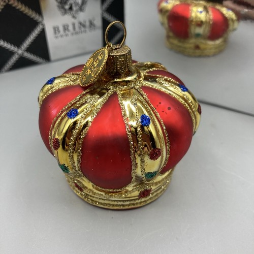 Adorno de Navidad de vidrio europeo nórdico Brink - Corona real con joyas rojas - Imagen 4 de 12