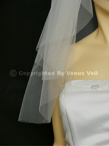 Velo de boda de borde corto de corte de hombro de marfil 2T - Imagen 4 de 5