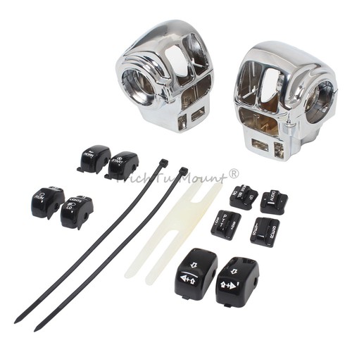 Chrome Switch Housing Covers & Black Button Caps For Harley Road Glide 2010-13 - Picture 15 of 20