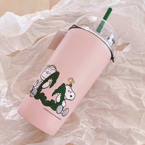 Starbucks Japan PEANUTS Stainless Steel Cold Cup Tumbler Pink 473ml New Pink - Picture 1 of 7