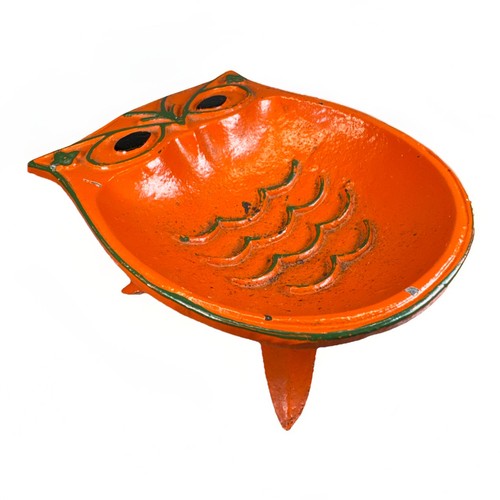 Seymour Mann Cast Iron OWL Trinket Dish Ashtray Footed Orange Japan MCM 4.25" - Picture 2 of 15