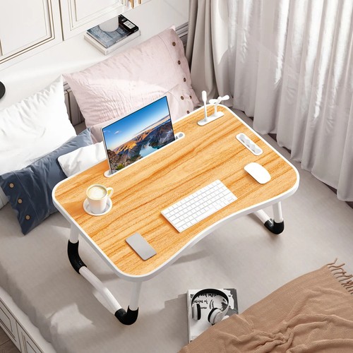Tavolo Portatile Pieghevole Portatile Uso Domestico Letto Comfort con Luce USB Ventilatore Portabicchieri - Foto 14 di 72