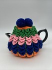 Tea Cosy Hand Made Crochet 6-8 Cup Wool Blue Green Pom Poms