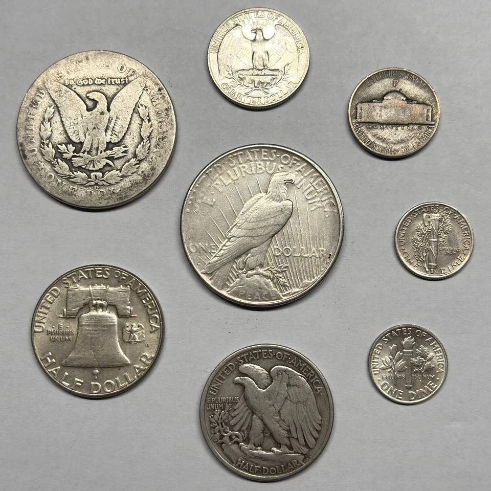 Lote de monedas de plata de Estados Unidos - ¡Kit de inicio! Morgan, Peace, Walker, Franklin, monedas de diez centavos Foto 4 de 4