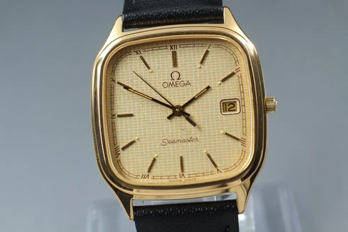 [N MINT] Vintage OMEGA Seamaster Cal.1430 Gold Dial Date 31mm Quartz Men's Watch