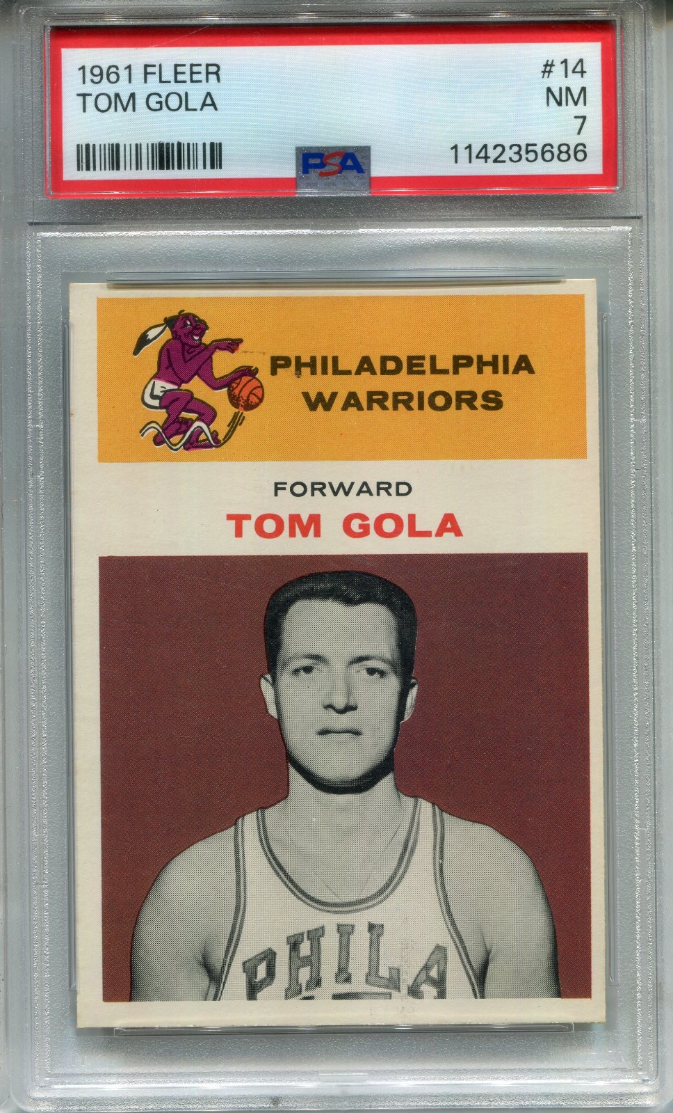 1961 Fleer #14 Tom Gola PSA 7 NM Philadelphia Warriors