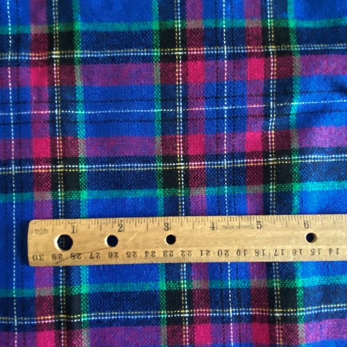 1 YD 1980s Plaid Wool Blend Tweed Fabric Cobalt Blue - Picture 3 of 6