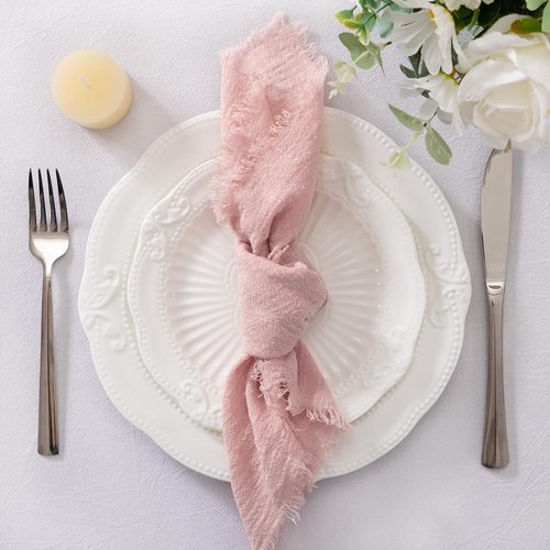 6er Set Leinenservietten Dusty Rose Ostern Frühling Stoffservietten waschbar Baumwolle Di - Bild 3 von 12