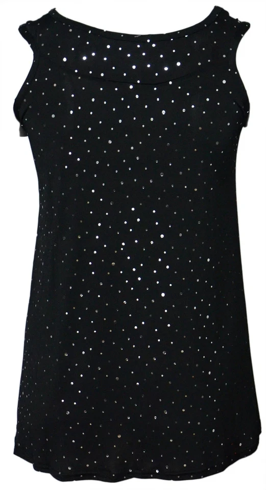 Size 14 Shiny Silver Polka Black Sleeveless Thick Strap Top Party Wear Ladies - image 2 of 2