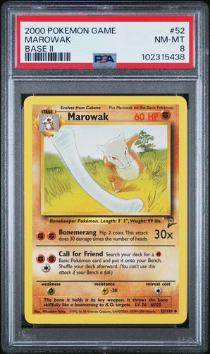 2000 Pokemon Base 2 # 52 Marowak PSA 8 Card NM-MINT! Trusted Seller! Free Ship! - Picture 1 of 2