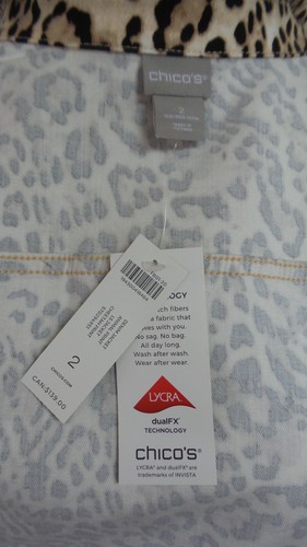 NWT CHICOS CHEETAH print Denim Jean Jacket sz 2/L $139.00 Cream/Black L@@K - Picture 9 of 12