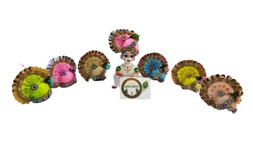 Laddu Gopal Kanha JI Morpankh Fabric Multicolor Pagdi Turban Set of 6 size 2 - Picture 8 of 9