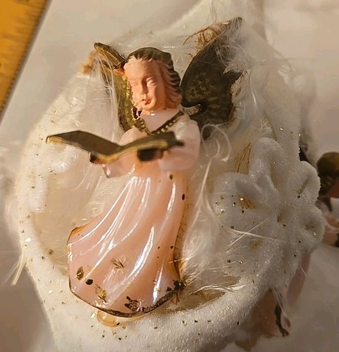 VTG Lighted Christmas Plastic Tree Topper Angel Spire White Flocked Mica MCM - Picture 9 of 11