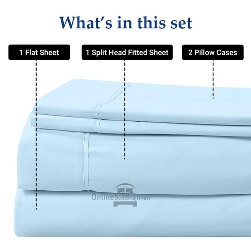 Flex Top California King Size Bed, 28" Top Split California King Light Blue - Picture 5 of 8