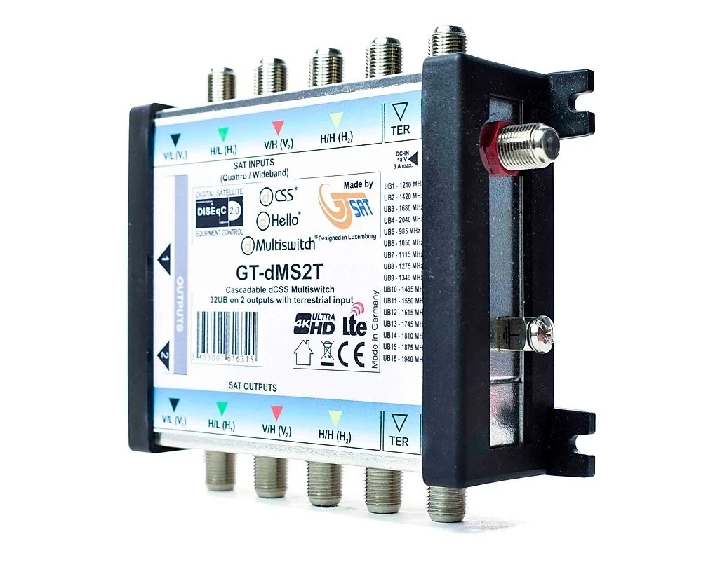 GT-SAT Unicable Multiswitch GT-dMS2T 2x16UB para hasta 32 participantes - 4K/UHD