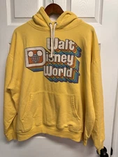Vintage Style Walt Disney World Hoodie- Size XL-Yellow Sweatshirt Retro Logo 70s