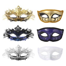 2Pc Couples Glitter Masquerade Rhinestone Mask Setfor Costume Party Celebration