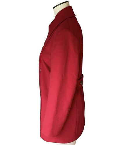 Max Mara Italy Authentic Cherry Red Virgin Wool Double Breasted Pea Coat Sz 4 - Picture 3 of 12