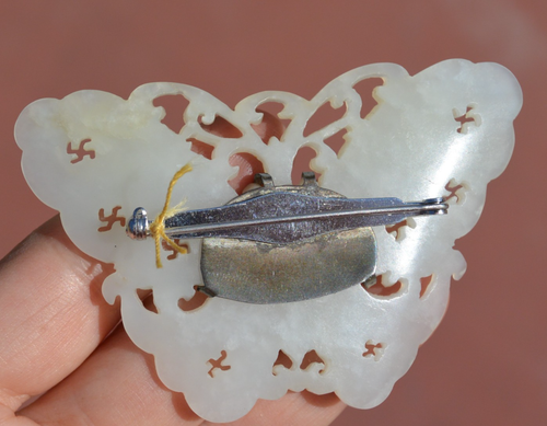 1900's Chinese White Jade Carved Carving Butterfly Plaque Pin Brooch - Picture 8 of 12